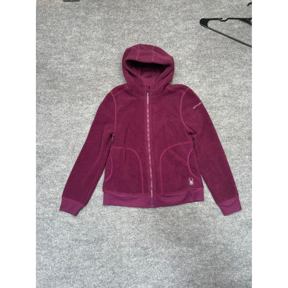 Spyder Girls XL 16 Berry Purple Full Zip Fleece Hoodie Sherpa Jacket‎ Logo
